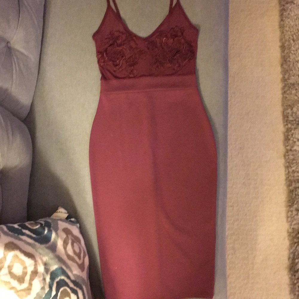 Misguided midi bodycon messy/embroidered dress